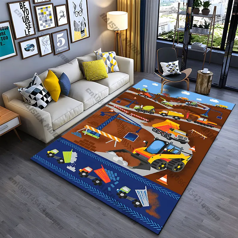 Construction vehicles working on site carpet Yoga living room room decor children's crawling mat doormat area rug
