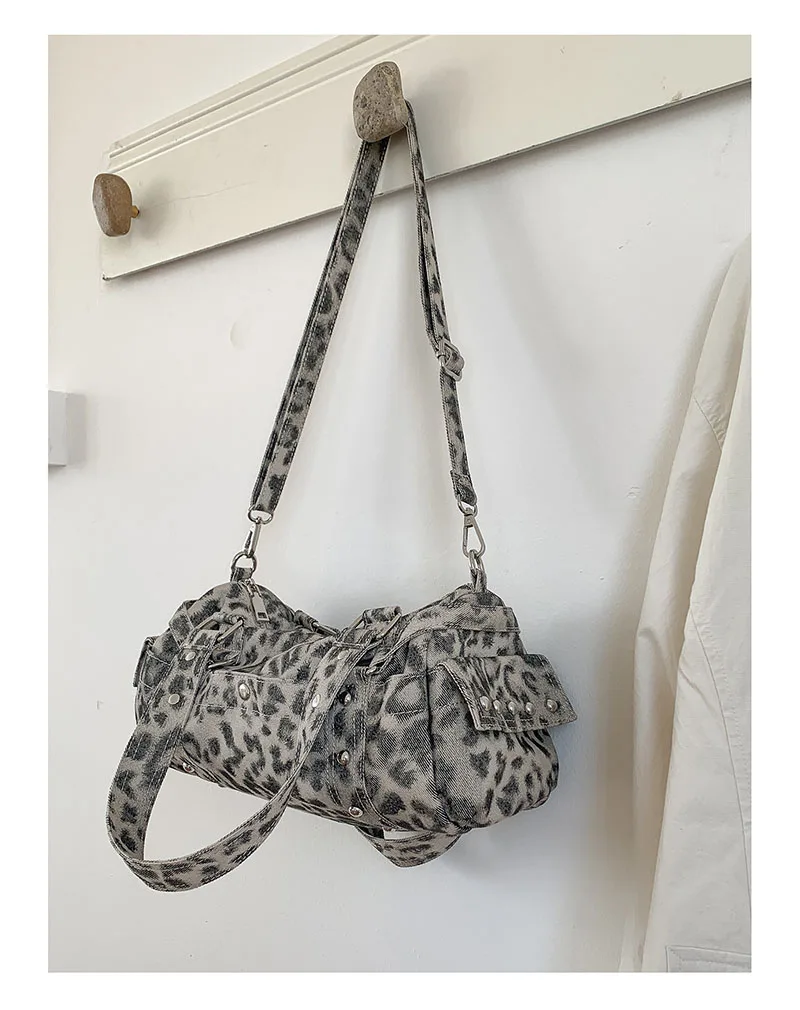 

Высококачественная сумка через плечо с леопардовым принтом, винтажная сумка с заклепками, модная брендовая мотоциклетная сумка высокого класса