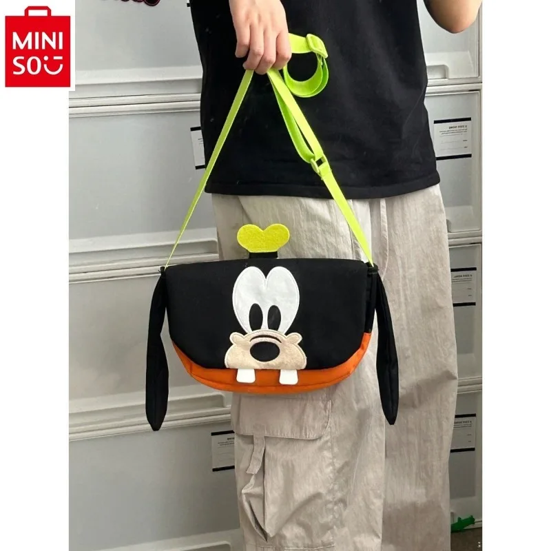 MINISO Retro Disney Goofy Cute Cartoon Canvas Handbag Couple Multi functional Storage Versatile Crossbody Phone Bag