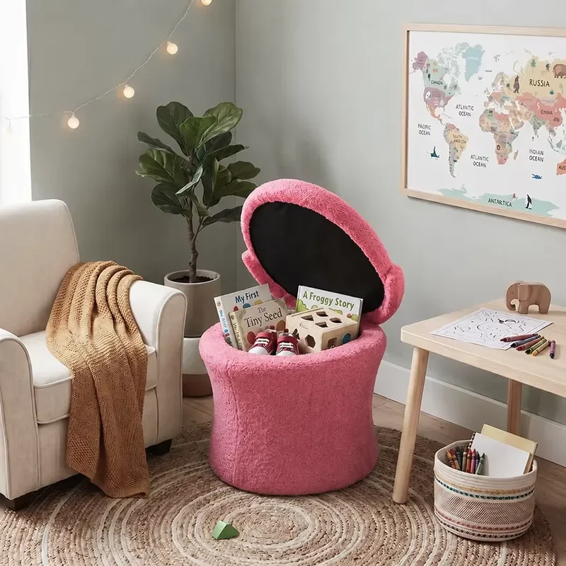 Sweet Cartoon Style Wooden Storage Stool Multi-purpose Ottoman Home Storage Rack for Dormitory Bedroom Entrance