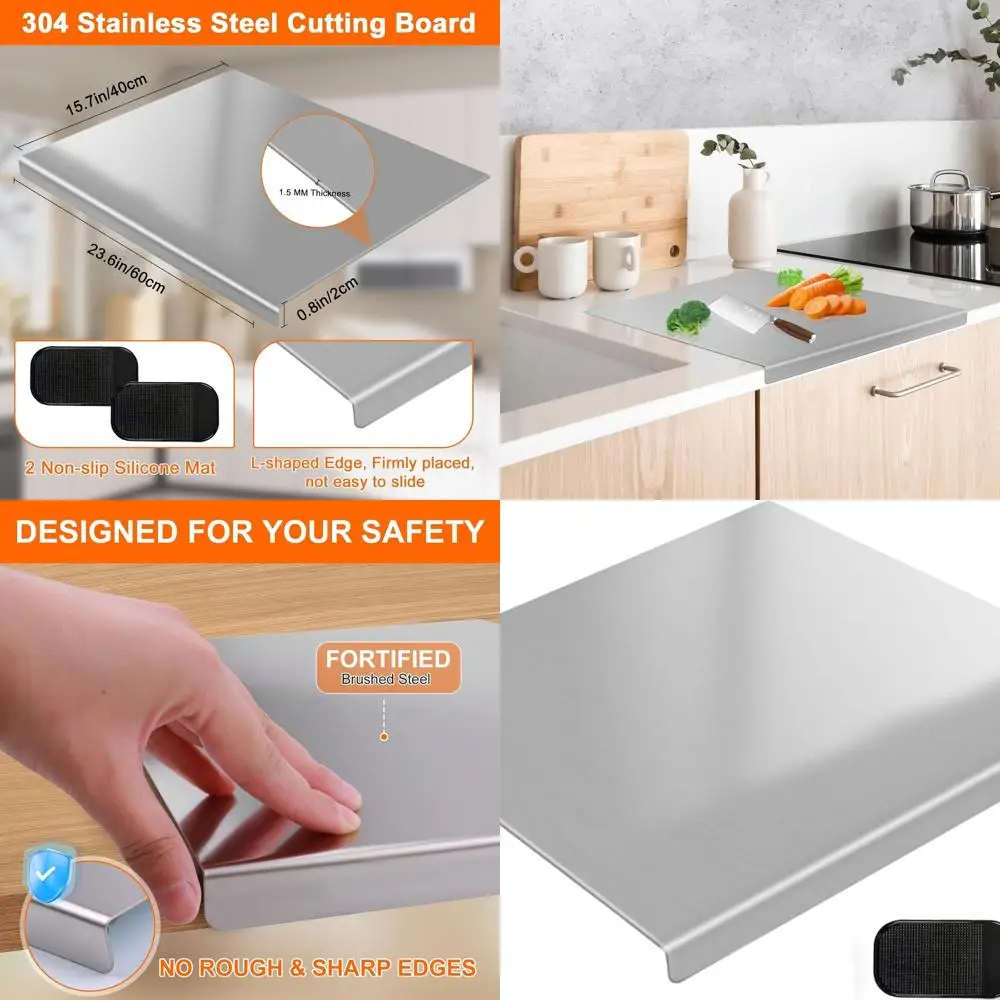 

Stainless Steel Chopping Board Set with 2 Anti-Slip Mats, Durable Kitchen Cutting Boards for Baking, Meat, Fruits, and Vegetable