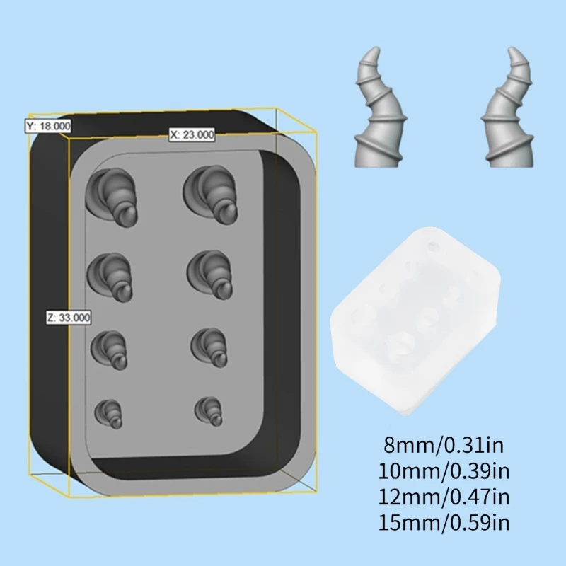 Molde silicone prático alcance rápido para mini chifres animais, durável, faça você mesmo, chifres molde silicone