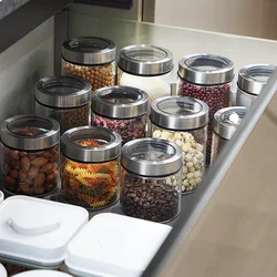 European Transparent Glass Storage Jar Kitchen Tea Coffee Bean Storage Bottle Moistureproof Sealed Jar Metal Lid Home Decoration