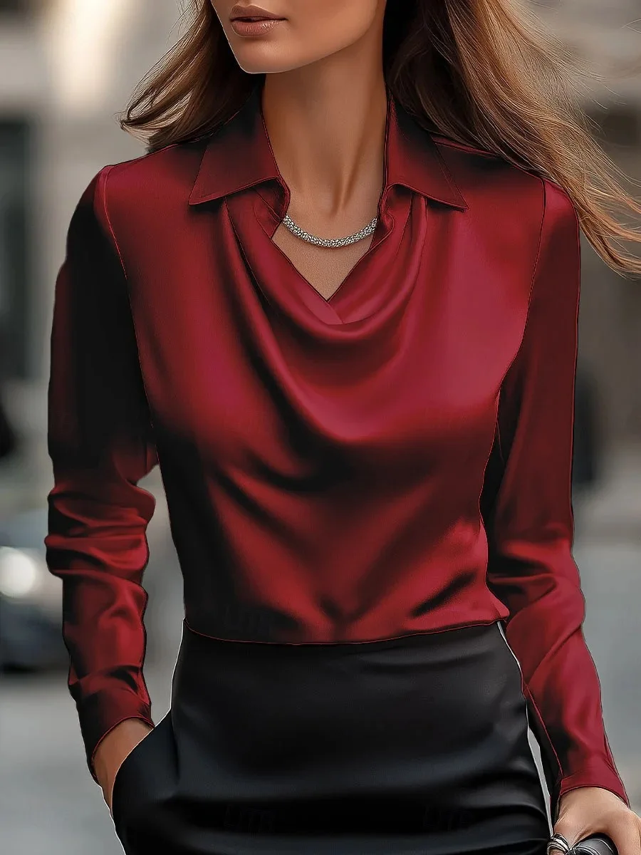 

Elegant Women's Smooth Long Sleeve Shirts 2025 Autumn Simple Womens Tops Bluse Donna Eleganti Blouse Femme Женские Блузки