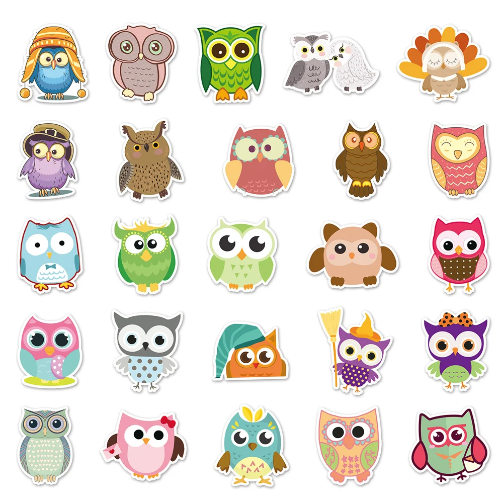 10/30/50PCS Cartoon Owl Animal Personality Graffiti Creative Sticker Desk Refrigerator Skateboard  Waterproof  Sticker Wholesale