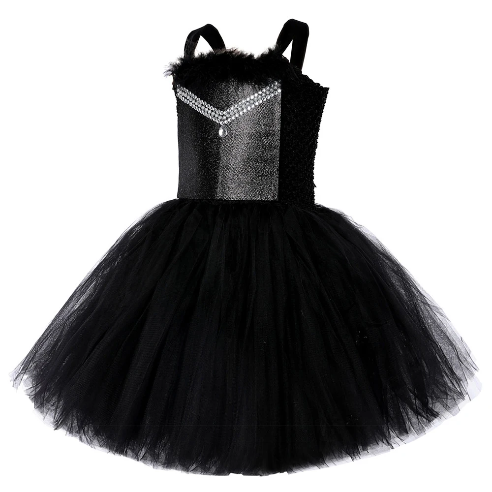 Black Dark Angel Halloween Costumes for Girls Kids Carnival Party Fancy Dress with Feathers Wings Set Children Scary Tutu Outfit