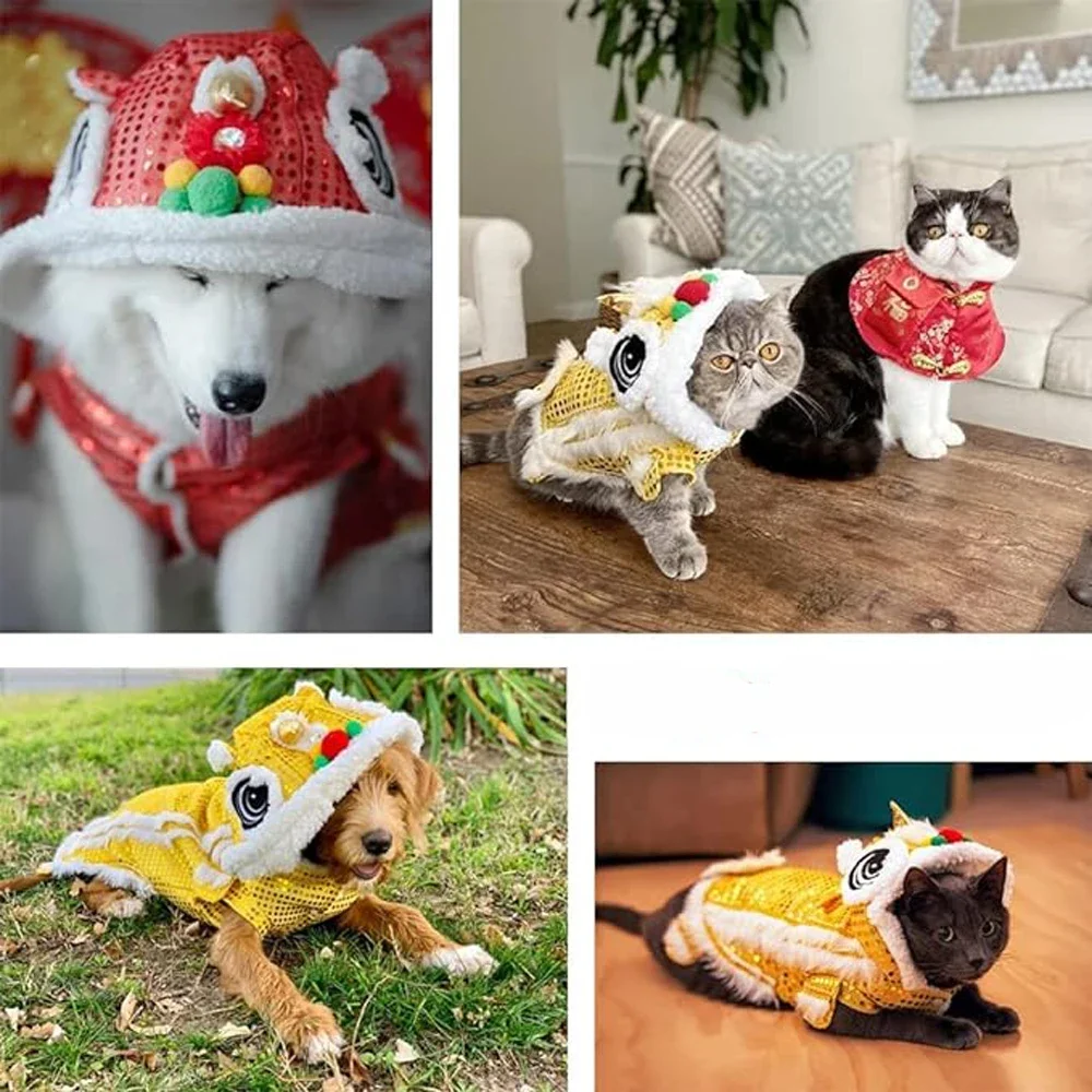 Cute Dance Lion Pet Costume Clothes,Winter Warmly Cat Dog Coat Costume New Year For Cats Small Medium Large Dogs Pets Costum