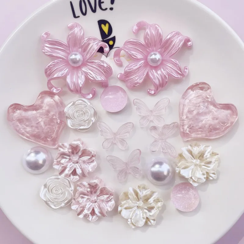 Dreamy Pearl Flower Transparent Butterfly in Pink Shoe Charms Set DIY Beauty Women Clogs Sandals Decoration Jewelry Accessories