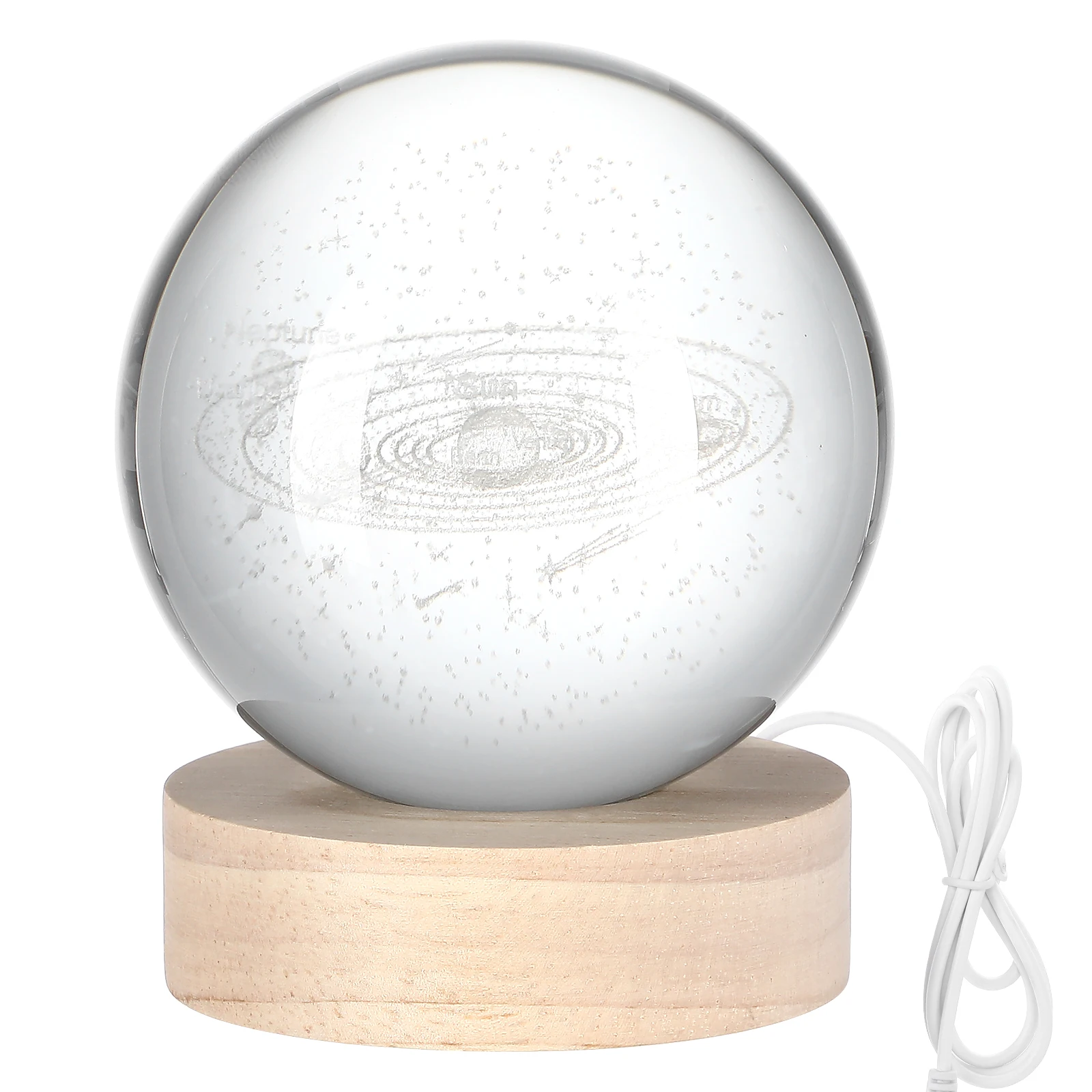 3D Engraved System Crystal Ball With Wood Base Lamp 8cm Solar System Model Night Light with Wood Base Table Lamp Gift