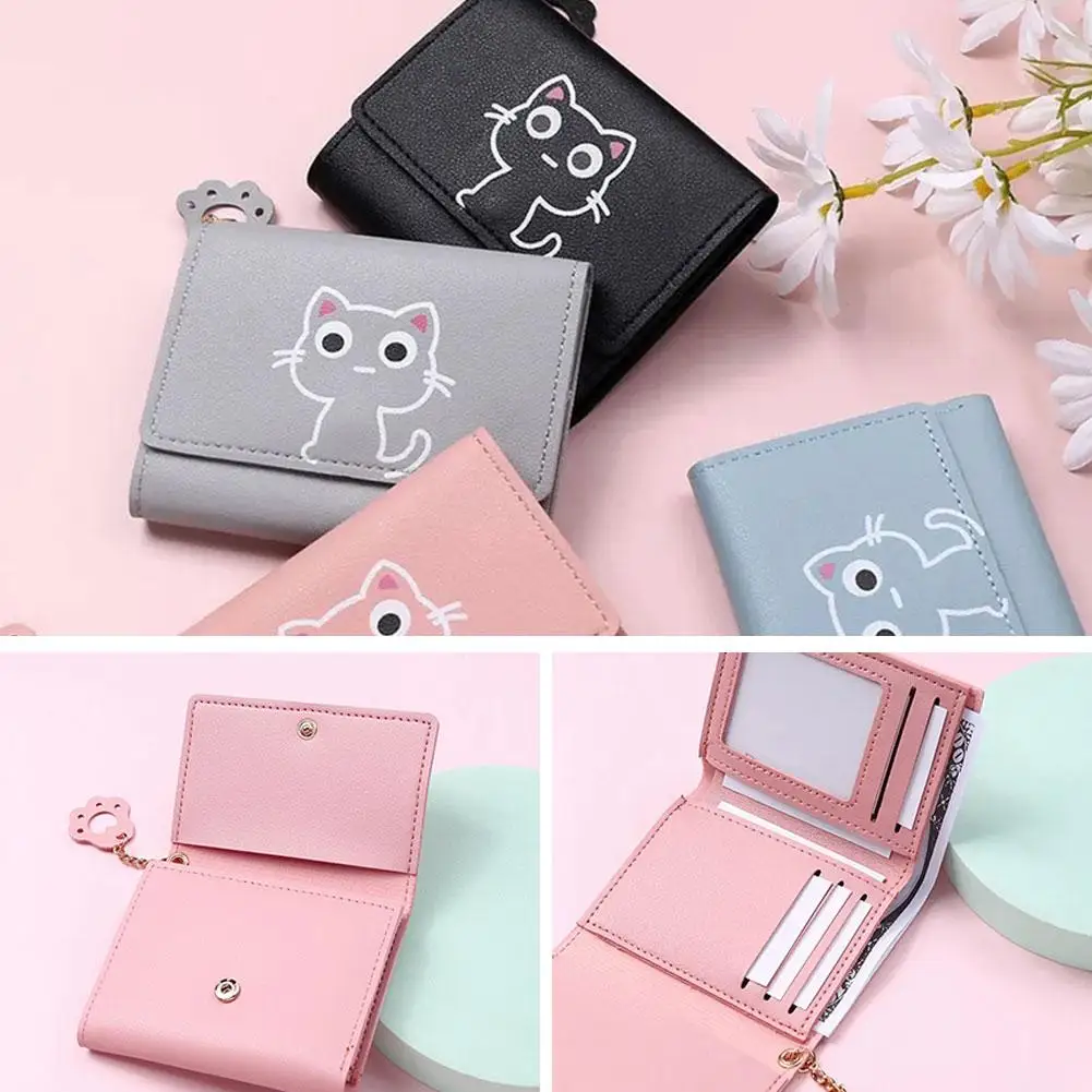 Cute Cartoon Cat Women Wallets Short Wallet PU Leather Small Purse Fashion Ladies Female Girls Money Bag Card Holder Wallets