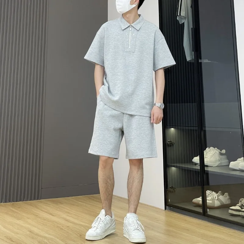 

Male T Shirt Short Sets Sports Suits Grey Men's Shorts Set Original Brands Korean Two Piece Luxury High Quality Summer Clothes