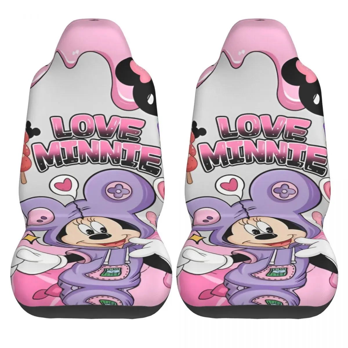 Minnie Mouse Car Seat Cover Flexible Seat Covers Set Of 2 Universal Fit for Cars Sedans SUV and Truck