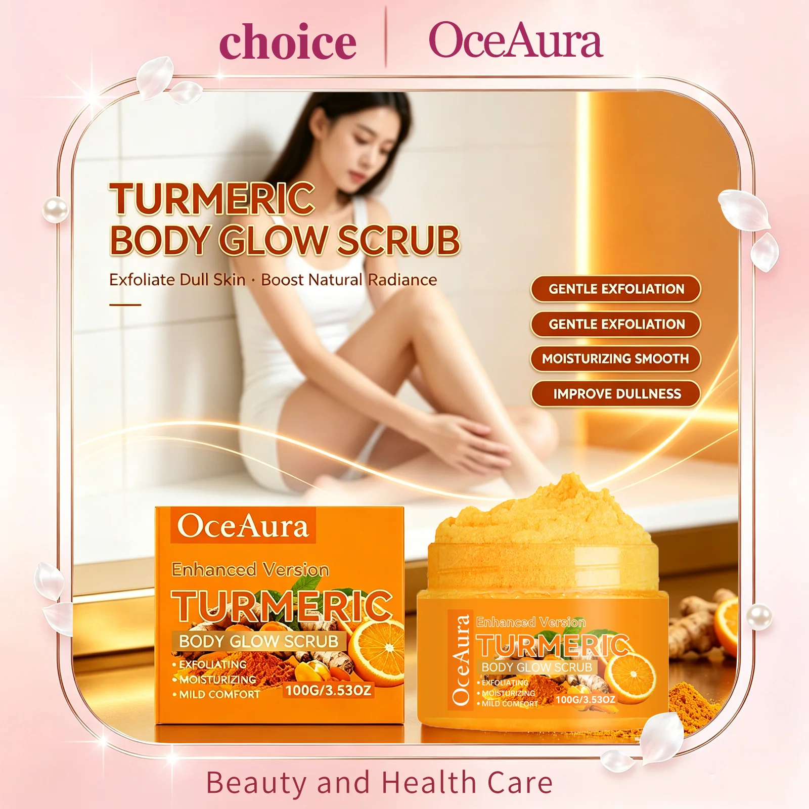 OceAura Turmeric Body Scrub Exfoliating Dead Skin Removal Brightening Smooth Boost Glow Deep Clean Shower Body Skin Care Scrub