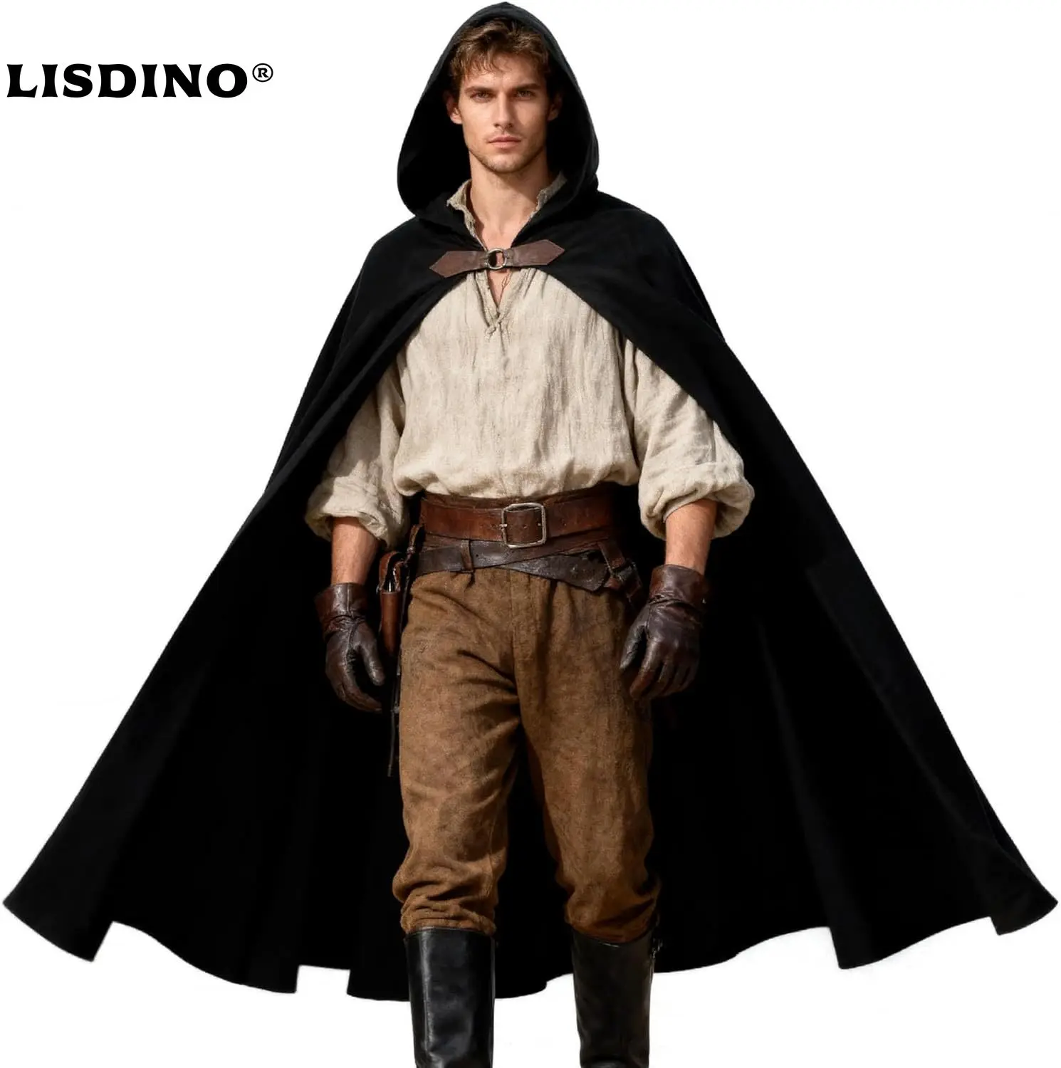 

1Men's Velvet Cloak with Hood, Renaissance Medieval Hooded Cloak for Women, Halloween Hood Cape with Metal Loop Clasp