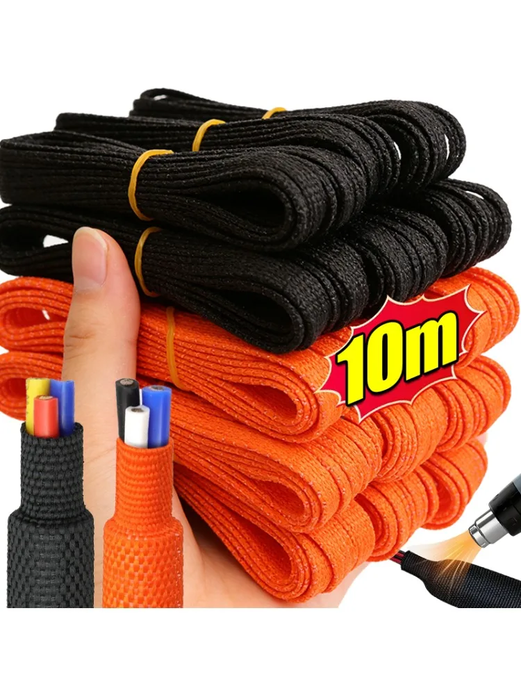 Manchons isolants pour câbles, tube thermorétractable tressé noir, organisateur de câbles de voiture, gaine de protection ignifuge pour câbles