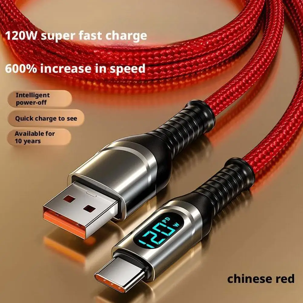 PD120W USB C Data Cable 6A Super Fast Charging Digital Display For iPhone 15 16 17 Pro Max Xiaomi Samsung