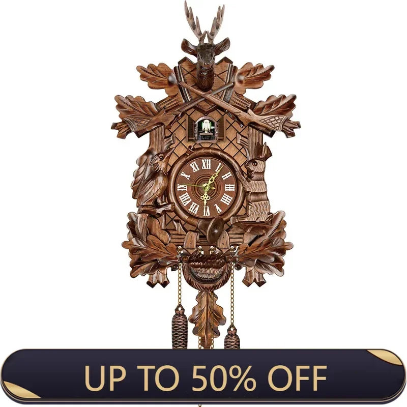 Handicraft Vintage Cuckoo Clock For Living Room Wall Clock Wooden Cuckoo Tree House Alarm Saati Clock for Bedroom Office