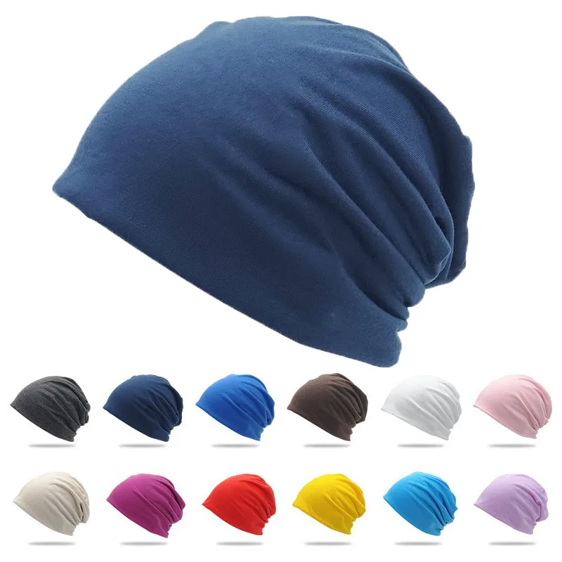 Solid Color Slouchy Beanie Double‑Layer Thin Soft Skull Cap Casual Stretch Pullover Hat Unisex Men Women Daily Outdoor Headwear