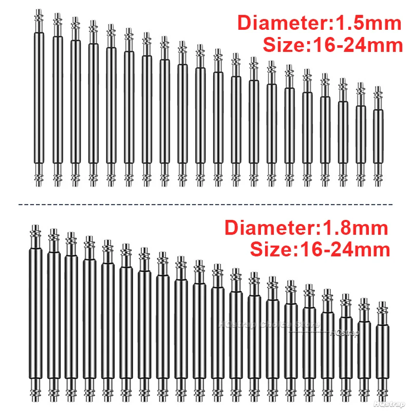20PCS Dia 1.5mm 1.8mm 2.0mm Watchband Spring Bars Strap Link Pins 16mm 18mm 20mm 22mm 24mm Strap Links Bars Watch Repair Tool