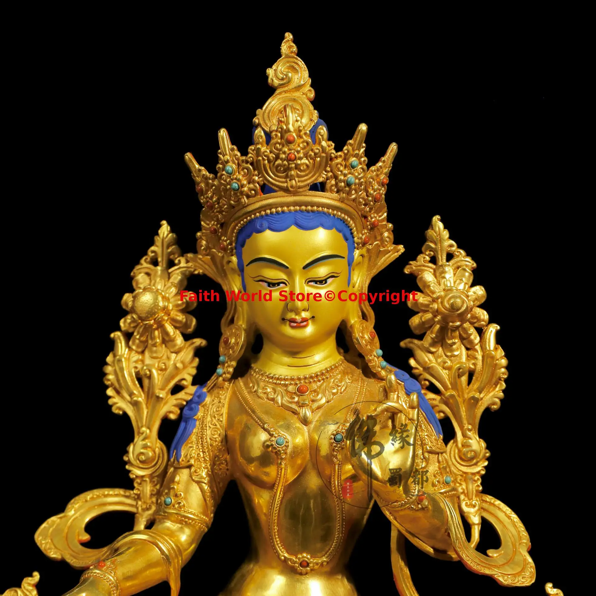 Wholesale Buddhist supplies Large Buddha statue copper carving Tibetan GREEN TARA for temple lama monk worship buddhist family