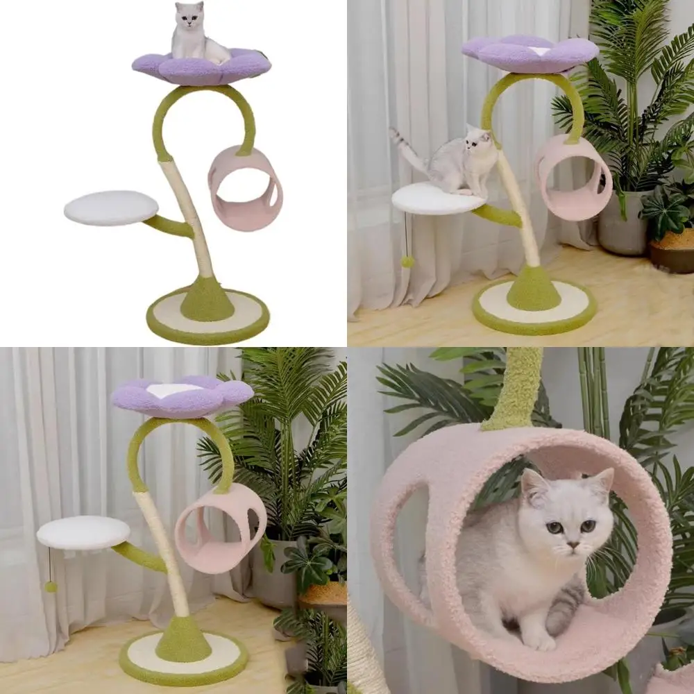 

Sisal Scratching Post Cat Tree with Flower Perch and Cozy Tower for Feline Comfort and Play
