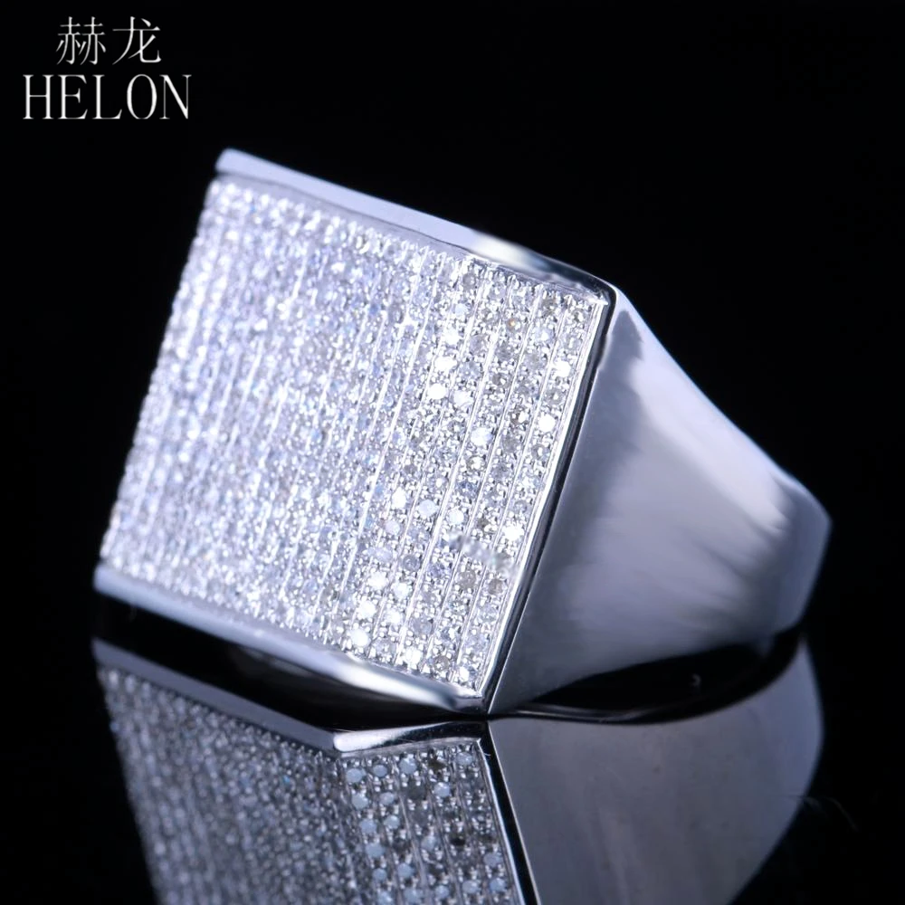 HELON Sterling Silver 925 Mens Ring 1.2ct Round Cut Lab Grown Moissanite Diamond Ring Wedding Fashion Pinky Band Ring