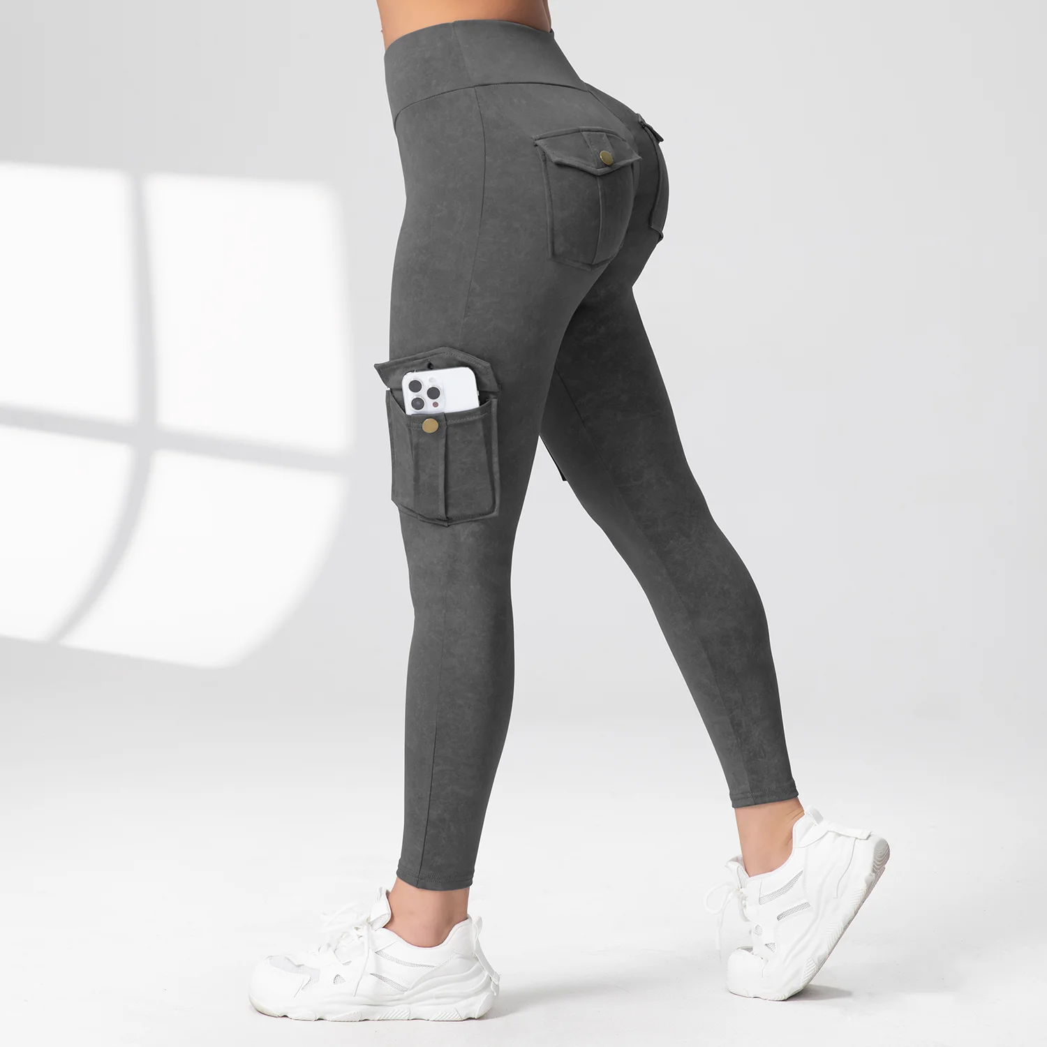 Damskie spodnie cargo do jogi z kieszeniami, z nadrukiem, modelujące pośladki, elastyczne, dopasowane, z wysokim stanem, do jazdy na rowerze, sportowe legginsy do jogi.