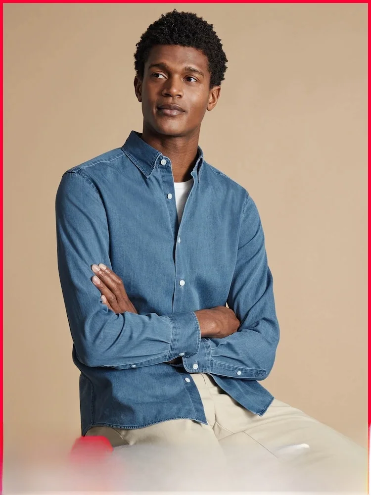 

Italian Luxury Denim Shirt Men's Breathable Elegant Early Spring Fashionable Jeans Shirt Tannery Wash Process Casual Shirt