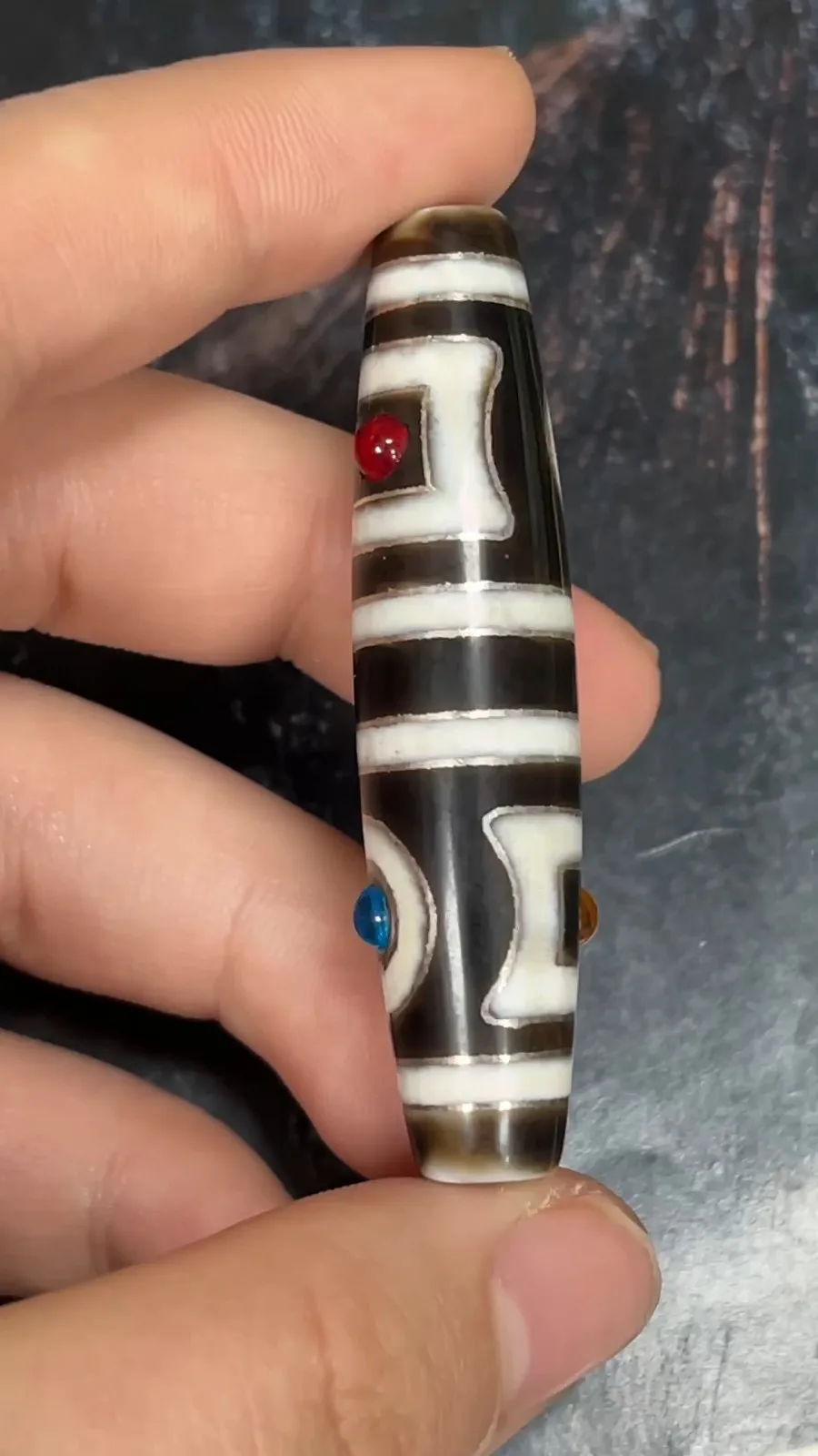 Tibetan Buddhism Agate Inlaid Silver Wire Tourmaline Heaven Earth Dzi Beads X087
