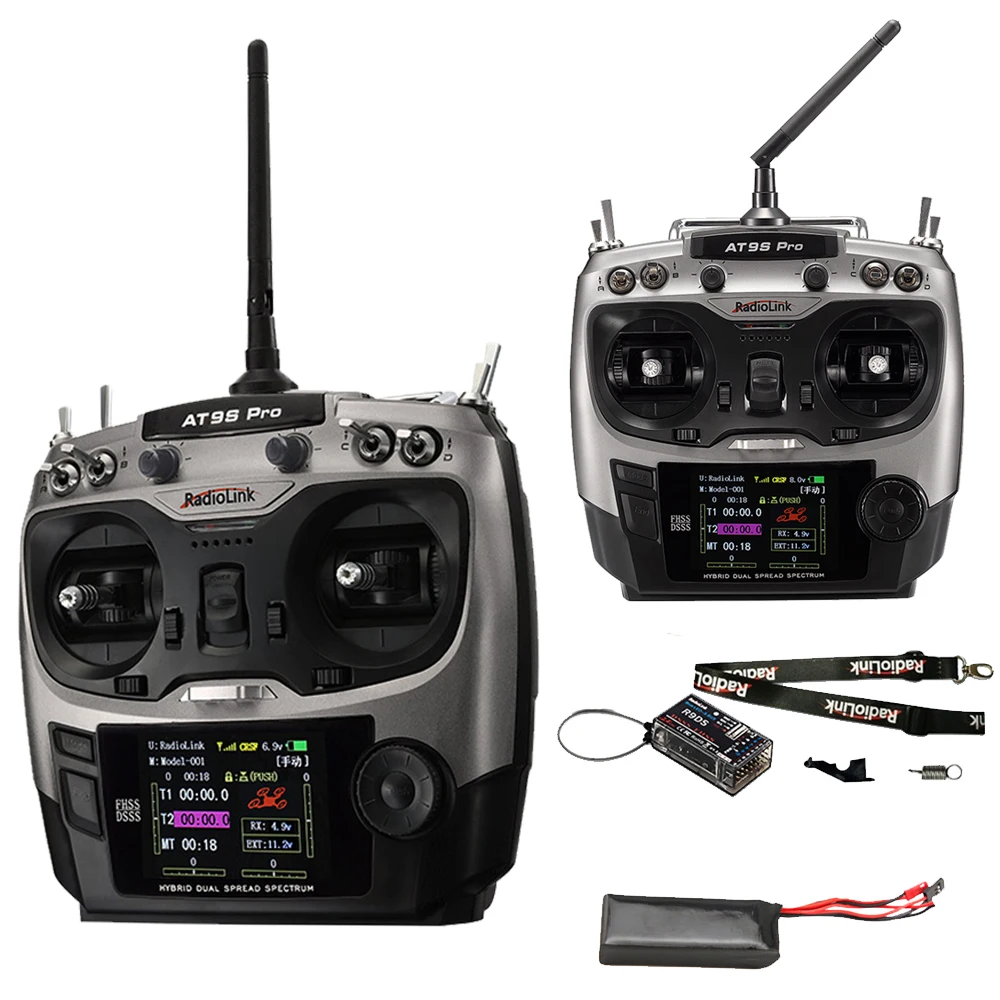 RadioLink AT9S PRO Transmitter DSSS FHSS Mode2 Transmitter 2.4G 10/12CH  with R9DS Receiver for RC Model Airplane Drones