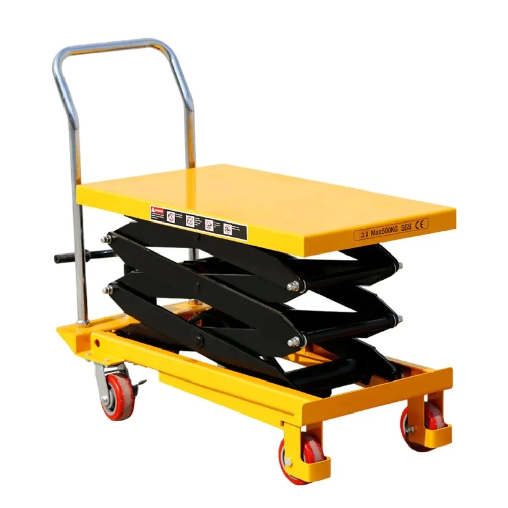 Small Mini Movable Lift Scissor Platform 2m 500kg 1000kg Hydraulic Lift Hand Manual Lift Table