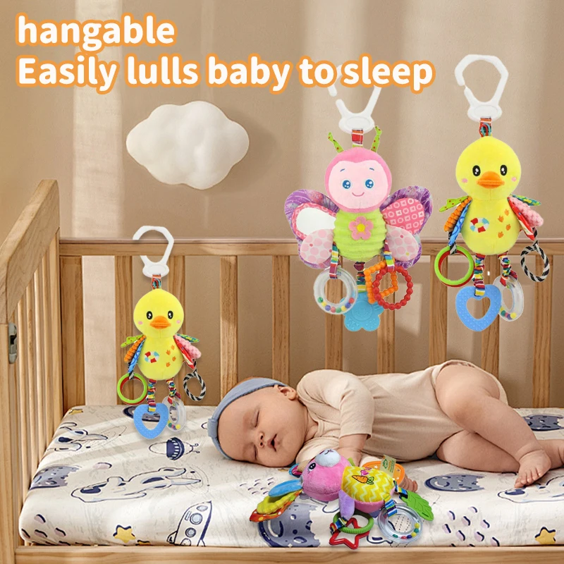 Baby Plush Rattle Toys Soft Animal Duck Rabbit Butterfly Bird Handbells Rattles Baby Handle Toys 0 12 Months Teether Baby Toys