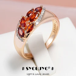 SYOUJYO Red Natural Zircon Luxury Ring For Women 585 Rose Gold Color Party Fine Trendy Jewelry