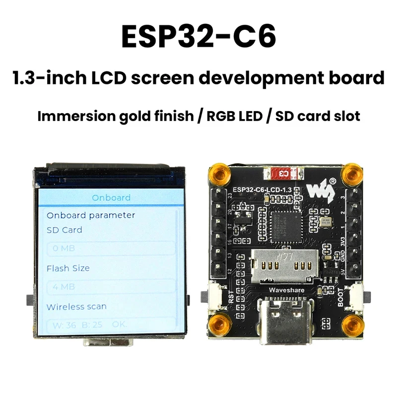 

ESP32-C6 WiFi6 BLE5 Development Board RISC-V 32-Bit Single Core 1.3 ST7789 LCD 240×240 QMI8658 IMU Type-C Low Power