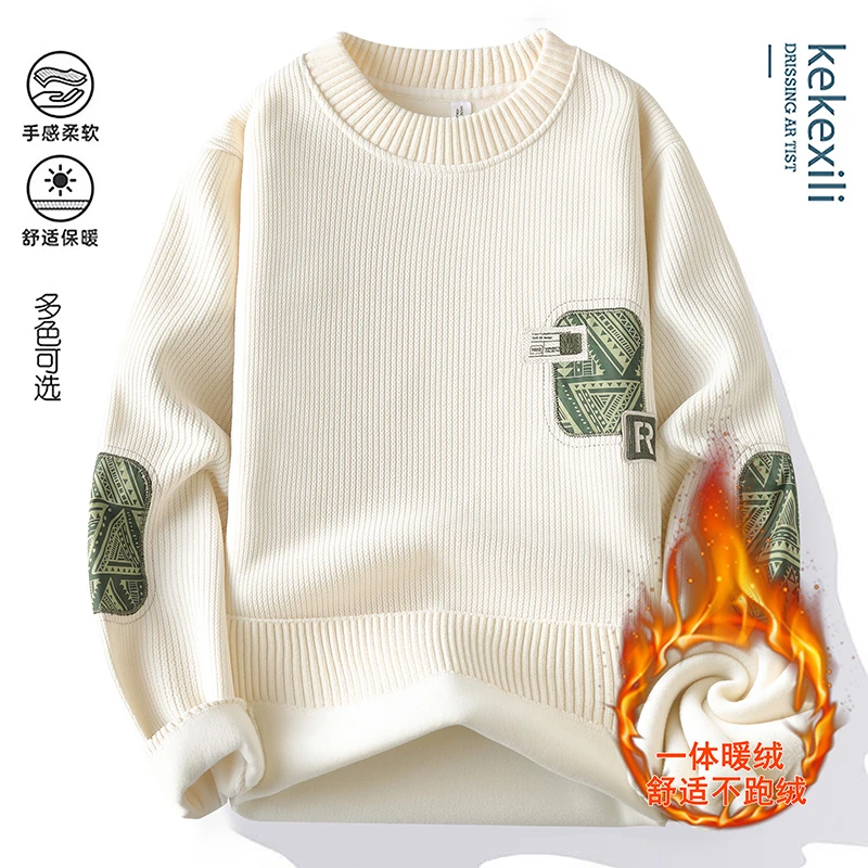 

Новый цельный бархатный свитер, мужское термобелье, зима 2025, корейский мужской термосвитер с буквенным узором, модные топы