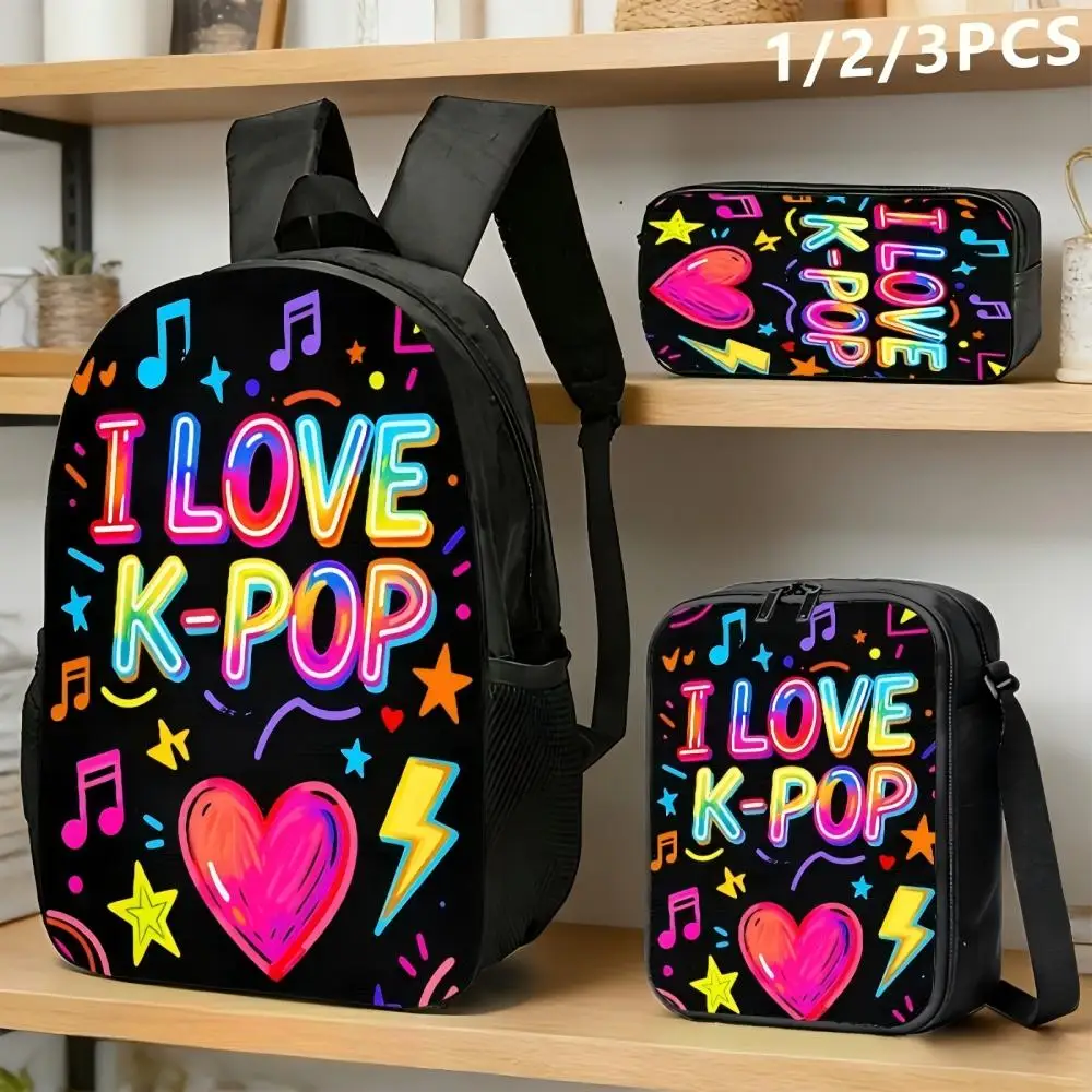 Neon Music Backpack Set K Pop Inspired School Bag Shoulder Bag Pencil Case Large Capacity Travel Daypack Student Daily Use Gifts