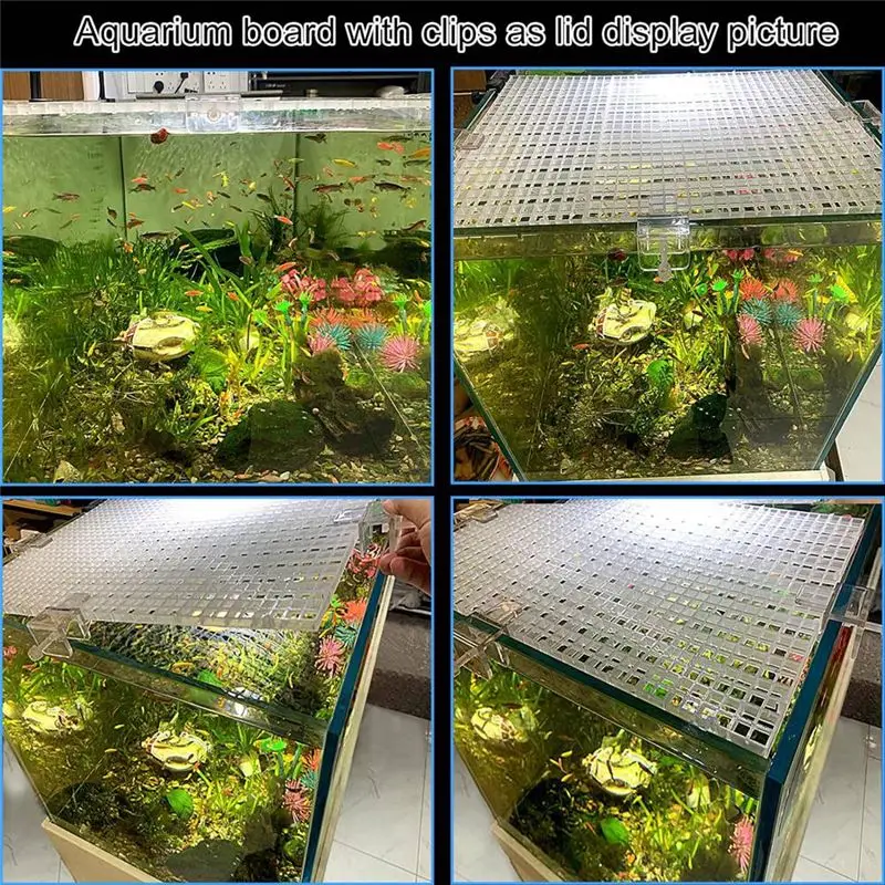 ABGG-4 Aquarium Lid Hood Fish Tank Top Cover Terrarium Lid Plastic Grid Panel Egg Crate Grate 6 Aquarium Cover Board Clip