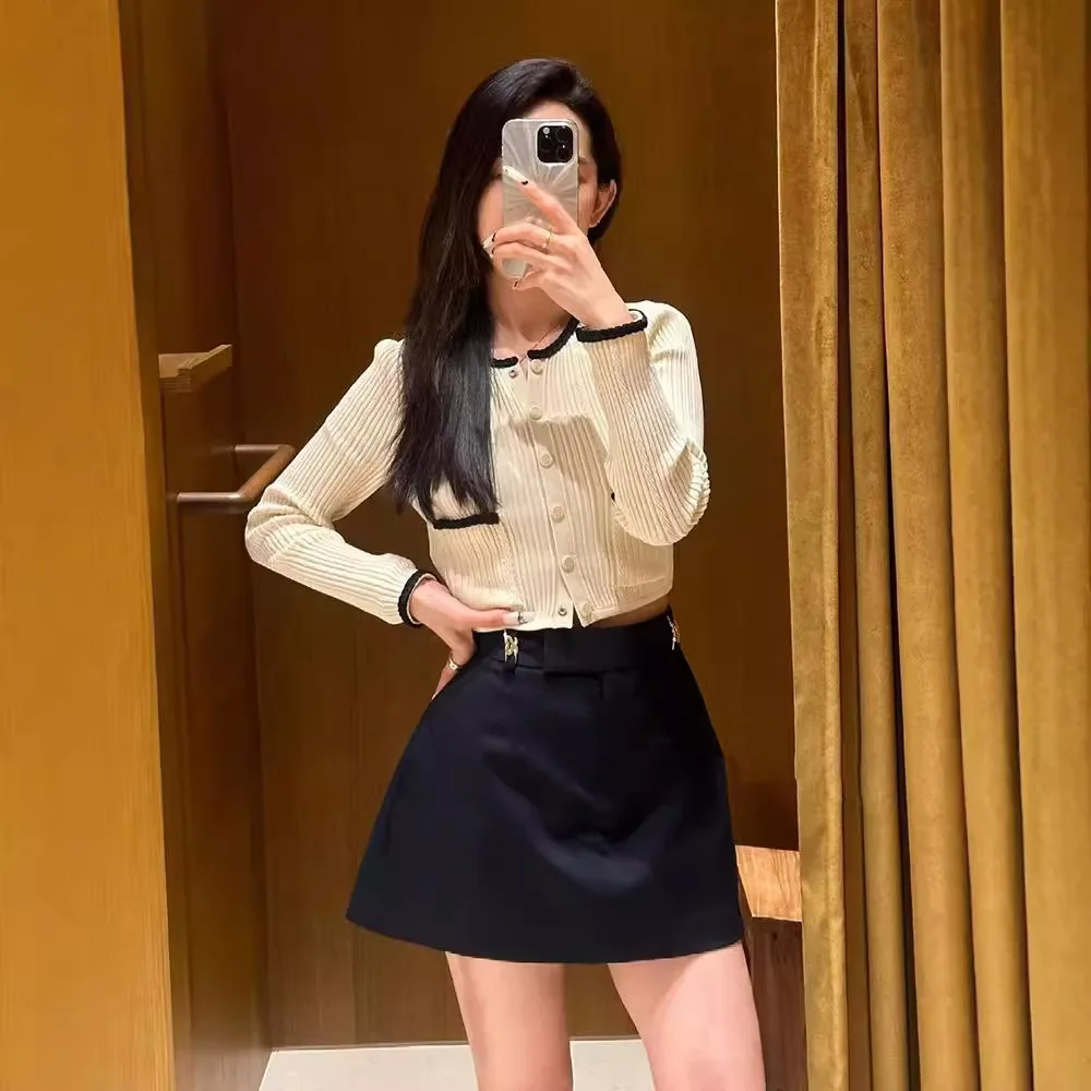 Versi High-End Awal Musim Gugur, Cardigan Rajut Tipis Wanita Model Slim Fit, Warna Blo, Atasan Cardigan Terbuka