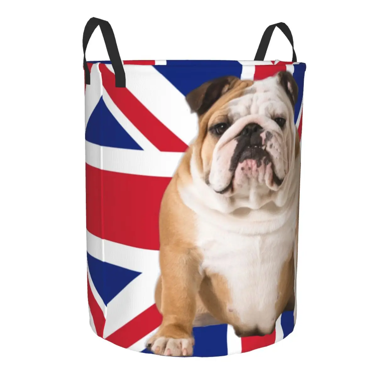 Union Jack English Bulldog Laundry Basket Foldable British Flag Patriotic Dog Clothes Toy Hamper Storage Bin for Kids Nursery