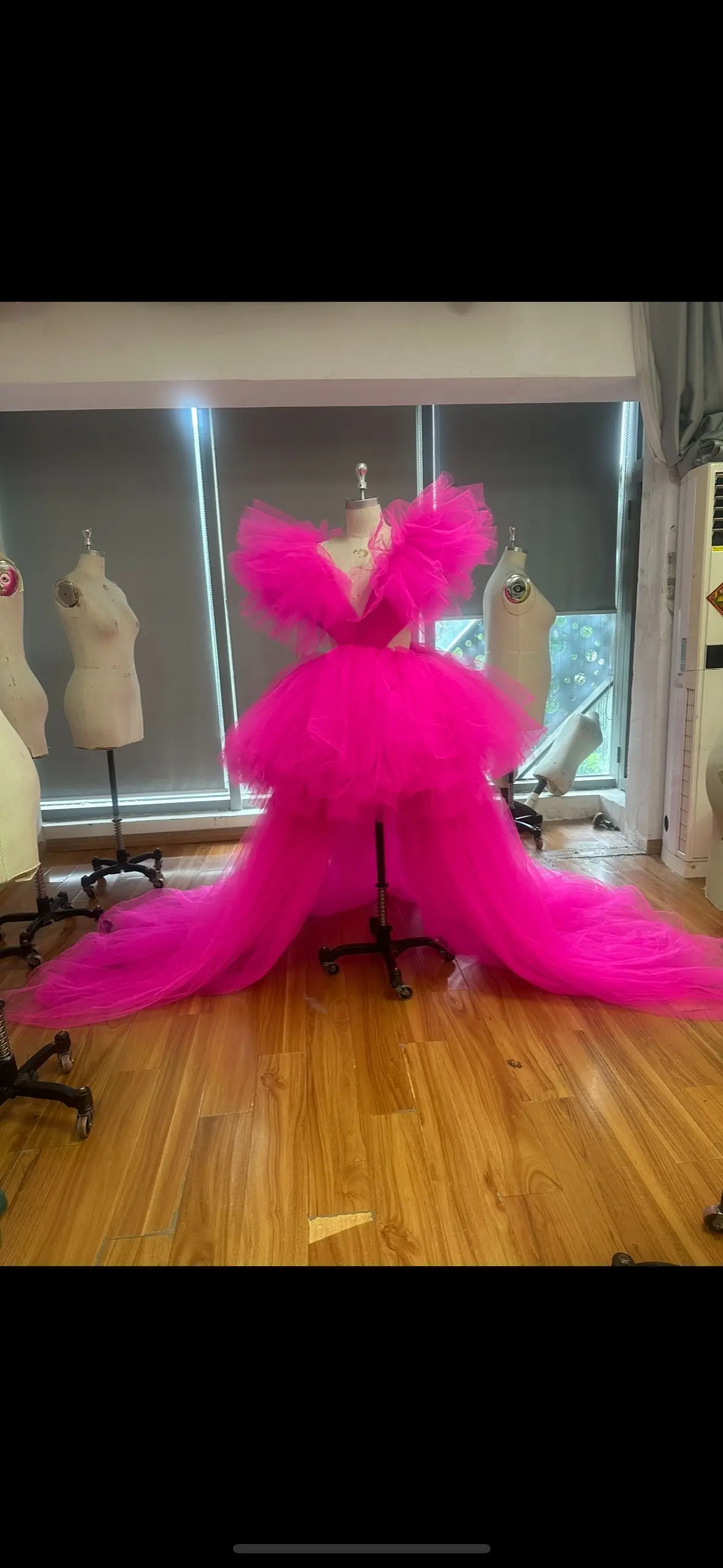 Pretty Fuchsia Puffy High Low Women Maxi Dresses To Birthday Holiday Party Voluminous Tutu Tulle Bridal Dresses Color Size Free