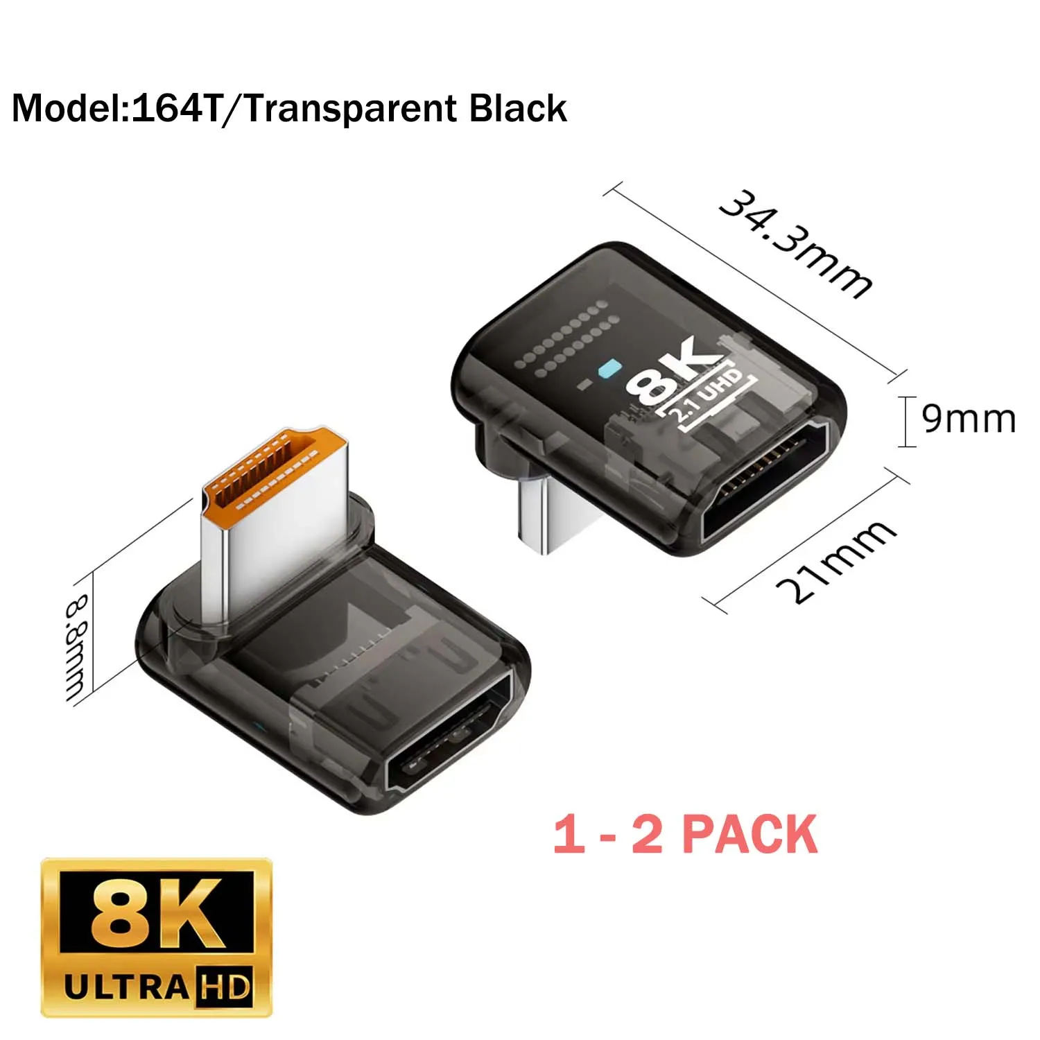 1-2PCS 90 Degree Low Profile HDMI Male to HDMI 2.1 Female UHD Extension Adapter Extender with Smart LED 8K 60hz HDTV