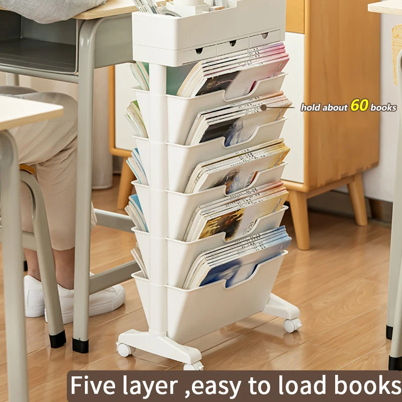 SDLP Movable Book Rack Large Capacity Bookshelf Storage Shelve Book Organizer File Bookcase With Drawer Student Office