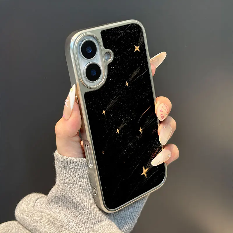 حافظة هاتف مضادة للسقوط من مادة البولي يوريثان الحراري ذات حافة فضية جميلة لهاتف آيفون XR/11/12/13/14/15/16/17 Pro Max