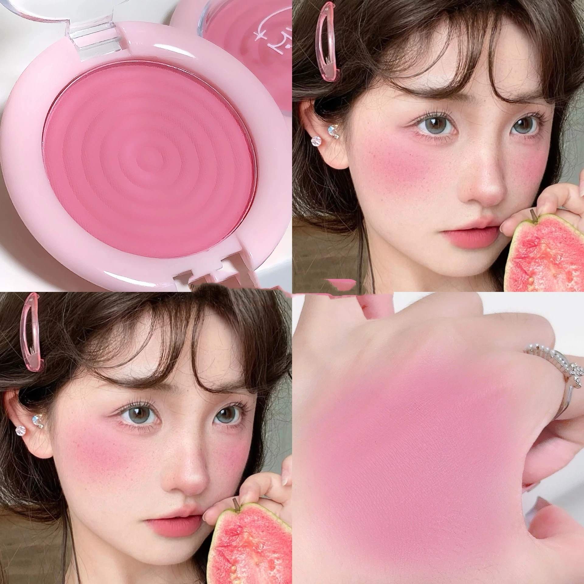 Palette de fards à joues mats en forme de cercles, doux, soyeux, gris, rose, teinte des joues, poudre éclaircissante, Rouge du visage, maquillage, plaque de surbrillance