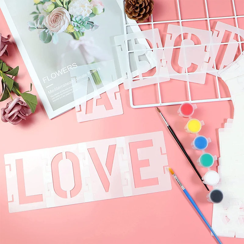 New 42 PCS Letter Stencils 3 Inch, Interlocking Craft Stencils Kit, Reusable Plastic Alphabet Templates