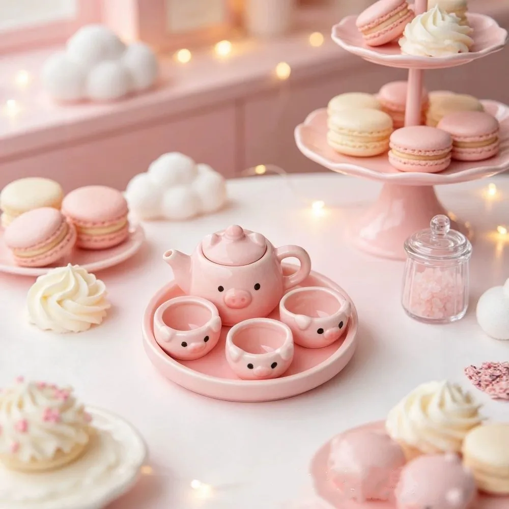Dollhouse Kitchen Accessories Ceramic Miniature Tea Set Fruit Shaped Watermelon Tea Cup Set Cute Strawberry DIY Gift