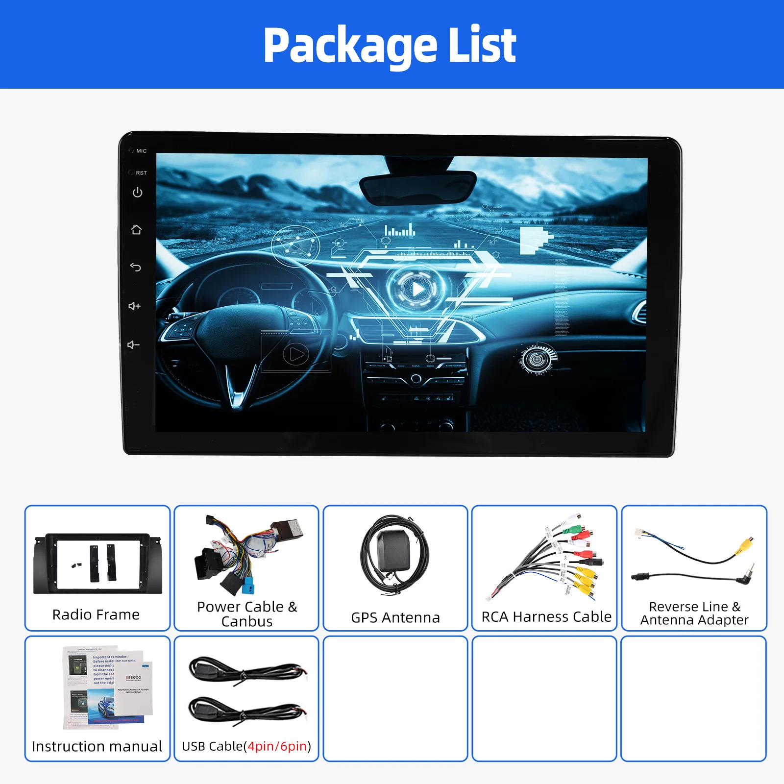 ESSGOO Android 15 9 Zoll IPS Touchscreen Display Apple CarPlay Android Auto Autoradio GPS Navigation USB Spiegel Link Lenkradfernbedienung WIFI Bluetooth FM ASP Geteilter Bildschirm Für BMW 5er E39 X5 E53 7er – Detail 22