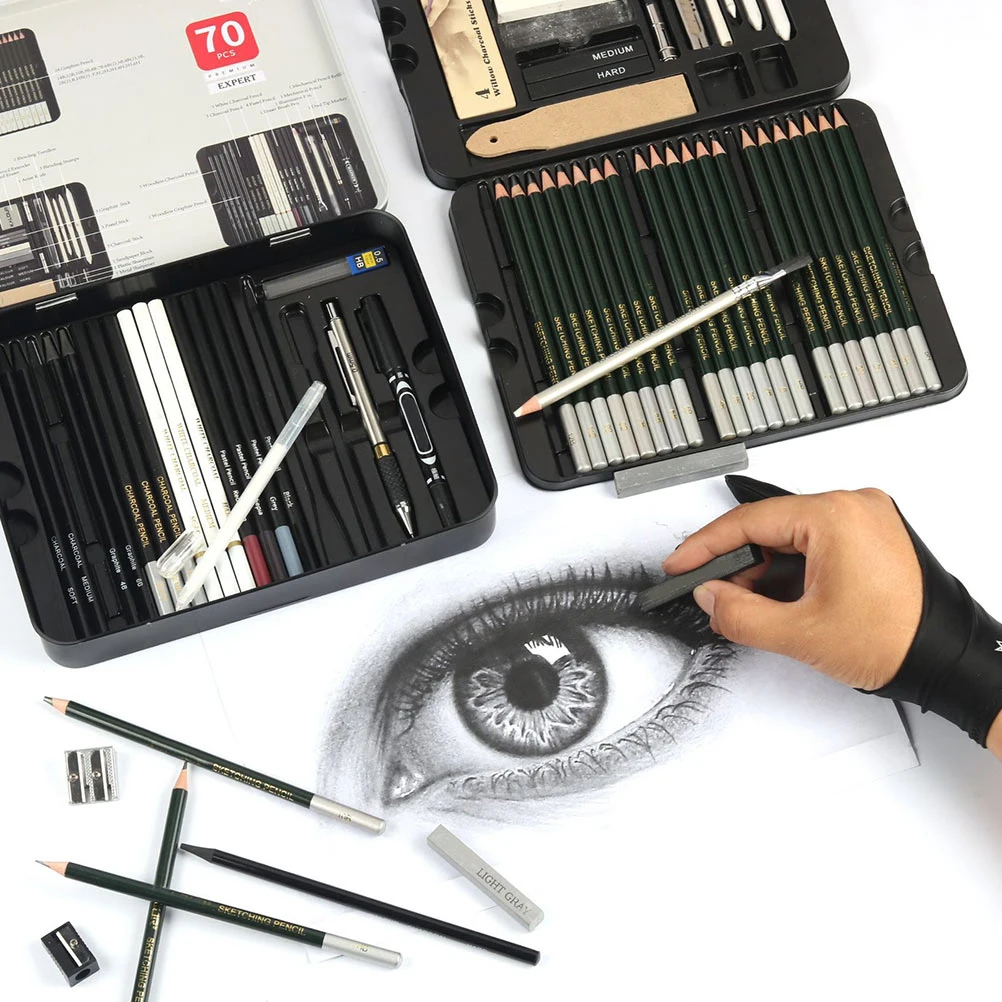 

70pcs 1 Box Drawing Pencil Set Sketching Pencils Supplies Art Painting Tool Lightweight Portable School Office Studio