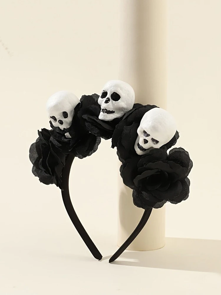 1 sztuka opaska na głowę z czaszką i czarną różą: upiorny i szykowny design, idealna na Halloween, wygląd gotycki i imprezy kostiumowe
