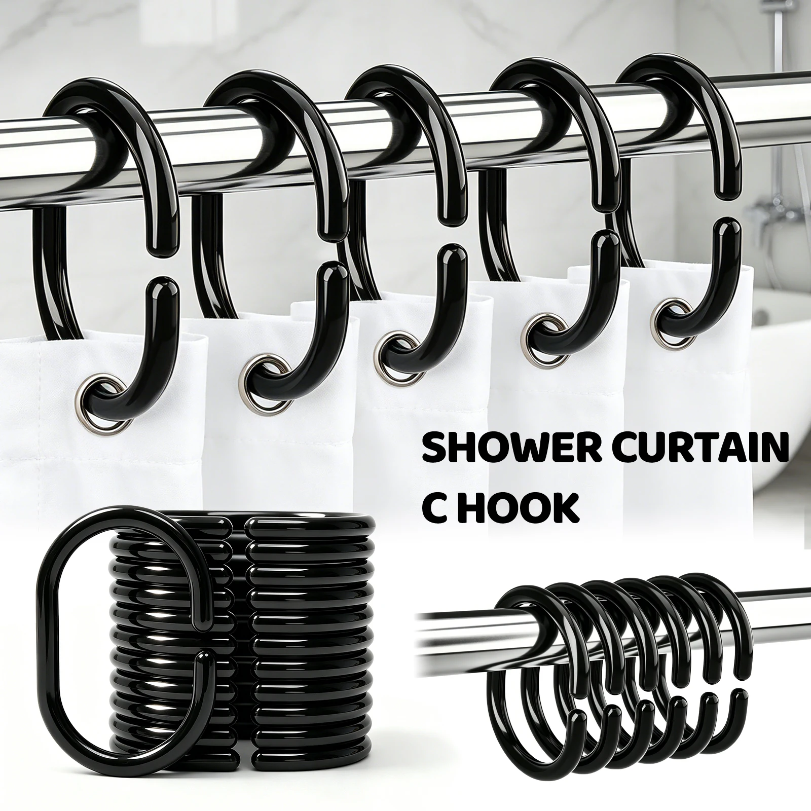 12Pcs/lot Plastic C Type Shower Curtain Hooks Curtain Hanging Rings Suitable for Bathroom Curtain Rods Shower Curtain Brackets
